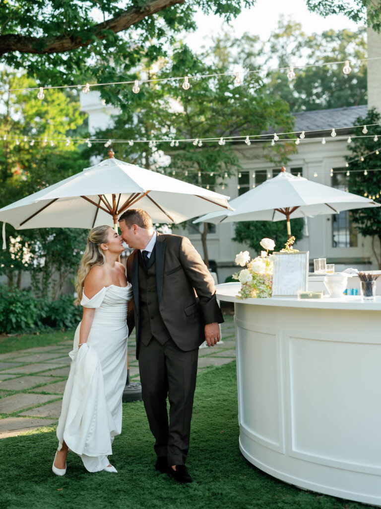 Newlywed couple at wedding reception custom bar Maryland