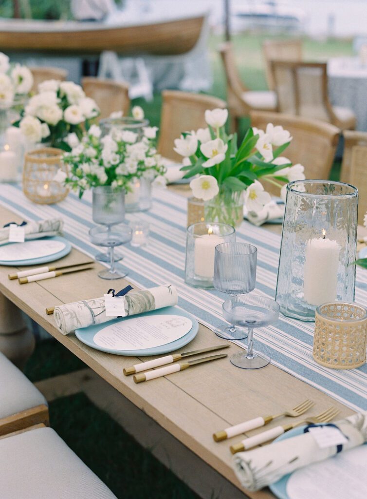 Eastern Shore, Maryland Tented Wedding Rain Plan Coastal Wedding of Blues, Creams, and Greens
